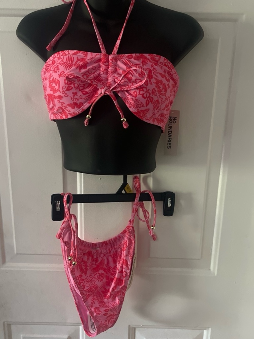 No Boundaries Pink Floral Bandeau Halter Two-Piece Bikini